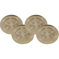 Set van 8x stuks kerstdiner onderborden rond goud glimmend 33 cm - thumbnail