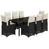 vidaXL 9-delige Bistroset met kussens poly rattan zwart