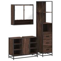 vidaXL 3-delige Badkamermeubelset bewerkt hout bruin eikenkleur, badkamerkast, toiletopbergkast, badkamerkast, badkameropbergkast, badkast