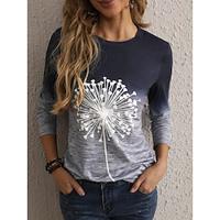 Dames T-shirt Afdrukken Dagelijks Casual Lange mouw Strakke ronde hals Marineblauw Lente Herfst Lightinthebox