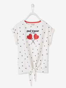 T-shirt harten iriserende details meisjes wit met print