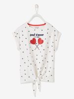 T-shirt harten iriserende details meisjes wit met print - thumbnail