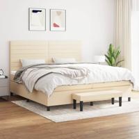 vidaXL Boxspring met matras stof crèmekleurig 200x200 cm