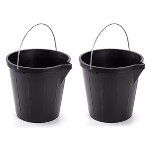 2x stuks zwarte schoonmaakemmer/huishoudemmer 12 liter 31 x 31 cm