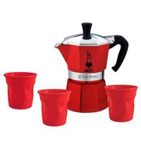 Bialetti Percolator Moka Express rood 3 tassen + 3 kopjes