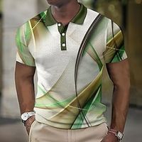 Voor heren POLO Shirt Wafel poloshirt Revers polo Polo's met knopen Golfshirt Grafische prints Geometrie Strijkijzer Leger Groen Rood blauw Licht Paars Paars Buiten Straat Korte mouw Afdrukken Kleding Lightinthebox