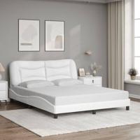 vidaXL Bedframe met hoofdbord kunstleer wit 160x200 cm, bed, bed ombouw, tweepersoonsbed, bedbodem, slaapkamermeubel, 2 persoonsbed, logeerbed