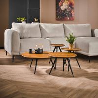 LifestyleFurn Ronde Salontafel Tyran Teakhout, Set van 4 stuks - Teca lightbrown - thumbnail