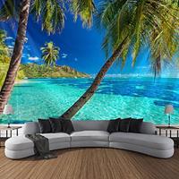 wandtapijten kunst decor deken gordijn picknick tafelkleed opknoping thuis slaapkamer woonkamer slaapzaal decoratie vakantie vakantie landschap zee oceaan strand kokospalm Lightinthebox - thumbnail