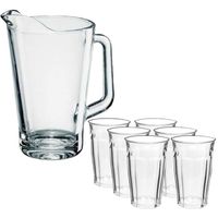 Glazen karaf/schenkkan van 1,5 liter met 6x stuks drinkglazen/waterglazen 360 ml