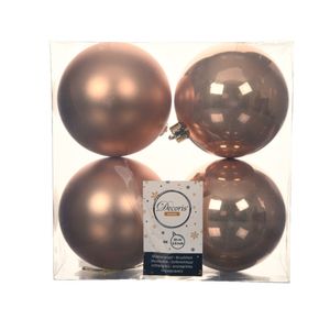 4x stuks kunststof kerstballen toffee bruin 10 cm glans/mat   -