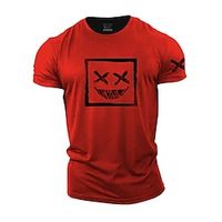 Grafisch Grijns Wijn Zwart / Grijs Zwart T-shirt Informele stijl Voor heren Grafisch 100% katoen Shirt Ademend Comfortabel Overhemd Korte mouw Comfortabel T-shirt Buiten Straat Zomer Lente Lightinthebox