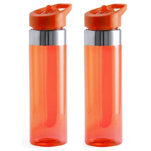 Set van 2x stuks bidon/drinkfles/waterfles 650 ml oranje van kunststof