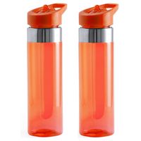 Set van 2x stuks bidon/drinkfles/waterfles 650 ml oranje van kunststof - thumbnail