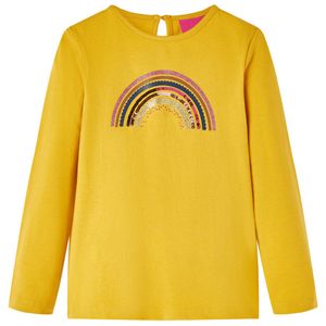 Kindershirt met lange mouwen regenboogprint 92 okerkleurig