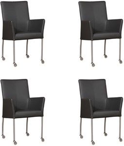 Set van 4 Donkergrijze leren moderne eetkamerstoelen Comfort - Toledo Leer Antracite (donkergrijs leer)