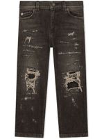 Dolce & Gabbana Kids jean droit à effet usé - Noir