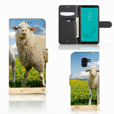Samsung Galaxy J6 2018 Telefoonhoesje met Pasjes Schaap en Lammetje Samsung Galaxy J6 2018 Telefoonhoesje met Pasjes Schaap en Lammetje
