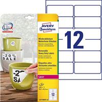 AVERY L4776REV-20 240 Etiketten 99,1 x 42,3 mm Polyester Verwijderbare Zelfklevende Afdrukbare Etiketten voor Laserdruk
