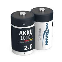 ANSMANN Accu D 10.000 mAh NiMH 1,2 V (2 stuks) - oplaadbare mono D-batterijen, hoge capaciteit en maxE geringe zelfontlading voor een hoog stroomverbruik en jarenlang gebruik