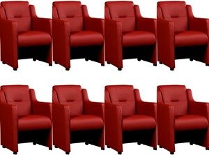 Set van 8 Rode leren landelijke eetkamerfauteuils Mass - Toledo Leer Red (rood leer)