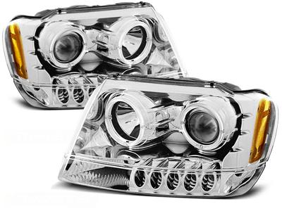 Tuning-Tec Koplampen dual halo rims CHRYSLER JEEP GRAND CHEROKEE 99-05 05 ANGEL EYES CHROOM