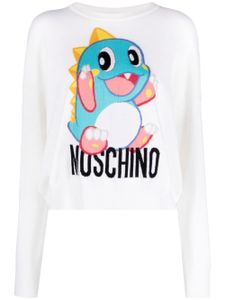 Moschino pull en laine vierge à broderies - Blanc