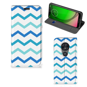 Motorola Moto G7 Play Hoesje met Magneet Zigzag Blauw