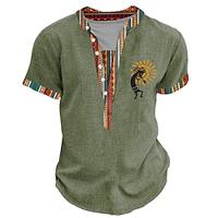 kokopelli spiraalvormig ontwerp tribal bandana print ontwerper etnisch heren 3D-print tee henley shirt casual dagelijks vakantie t-shirt groen kaki henley shirt met korte mouwen zomer lente kleding Lightinthebox - thumbnail