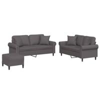 vidaXL 3-delige Loungeset met kussens kunstleer grijs, fauteuil, 3-zitsbank, sofa, 2-zitsbank, bank, 2 zitsbank, zitbank, fauteuil stoel, 2 zits bank