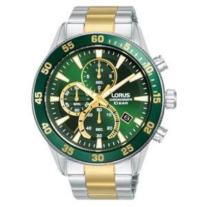 Lorus RM327JX9 Horloge Chronograaf staal zilver-en goudkleurig-groen 45 mm