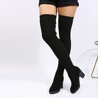 Dames Laarzen Sok laarzen Dagelijks Effen Over de knie laarzen Kruis hoge laarzen Dij hoge laarzen Winter Blokhak Ronde Teen Klassiek Wandelen Tricot Donker Bruin Zwart Lightinthebox