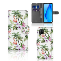 Huawei P40 Lite Telefoonhoesje met Pasjes Flamingo Palms - thumbnail