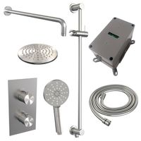 Regendoucheset Inbouw Brauer Brushed Carving Thermostatisch 20 cm met 3-Weg Omstelling, Gebogen Wandarm, Glijstang en Handdouche 3-Standen Geborsteld - thumbnail