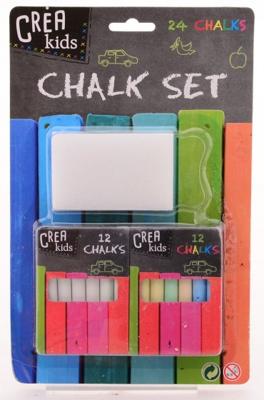 Johntoy Crea Kids schoolbordkrijtjes met borstel 24 stuks Johntoy Crea Kids schoolbordkrijtjes met borstel 24 stuks
