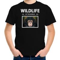 Chimpansee aap t-shirt met dieren foto wildlife of the world zwart voor kinderen