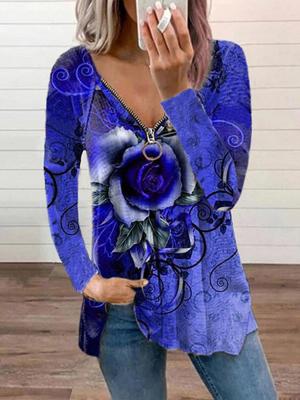 Printed Holiday V Neck Long Sleeve Shirts & Tops Printed Holiday V Neck Long Sleeve Shirts & Tops