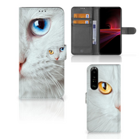 Sony Xperia 1 III Telefoonhoesje met Pasjes Witte Kat - thumbnail