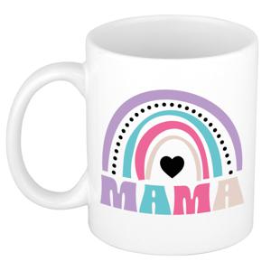 Bellatio Decorations Cadeau koffie/thee mok voor mama - wit/paars - hartjes - keramiek - Moederdag   -