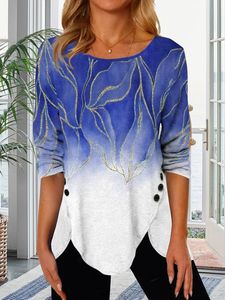 Gradient tulip-shaped hem button loose tunic T-shirt