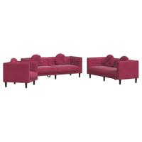 VidaXL 3-Delige Loungeset Met Kussens Fluweel Wijnrood, Bankenset, Loveseat, 2-Zitsbank, 3-Zitsbank