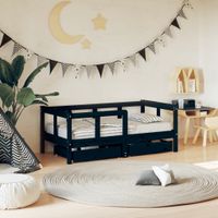 Kinderbedframe met lades 70x140 cm massief grenenhout zwart