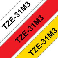 Brother TZe-31M3 Labeltape Set van 3 stuks Tapekleur: Wit, Geel, Rood Tekstkleur: Zwart 12 mm 8 m - thumbnail