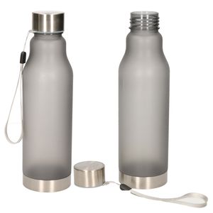 Waterfles/drinkfles/sportfles - 2x - zwart - kunststof - rvs - 600 ml