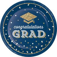 Borden 'Congratulations Grad' Blauw Glitter 23cm (8st) - thumbnail