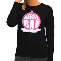 Foute kersttrui kerstbal roze op zwarte sweater voor dames - thumbnail