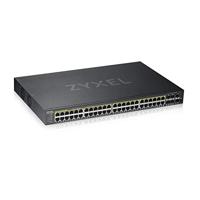 Zyxel 48-poorts Gigabit Ethernet Smart Managed PoE+ Switch met 375 watt budget en 4 Gigabit combo-poorten, 2 SFP Ports en Hybride Cloudmodus, Levenslange garantie [GS1920-48HPv2]