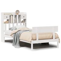 vidaXL Bed met boekenkast zonder matras grenenhout wit 90x190 cm, bed, slaapkamermeubel, bed met opbergruimte, eenpersoonsbed, houten bed, bedbodem