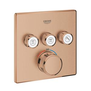 Inbouwkraan Grohe Grohtherm Smart Control Thermostaatkraan met 3-weg Omstelling Vierkant Warm Sunset Geborsteld