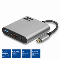 ACT AC7022 USB-C naar HDMI female adapter met PD Pass-Through 60W, 4K, USB-A - thumbnail